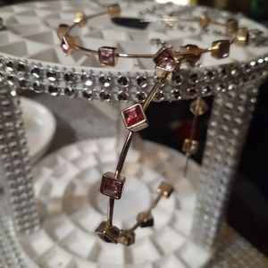 Large Gold Hoop Earrings with pink jewels